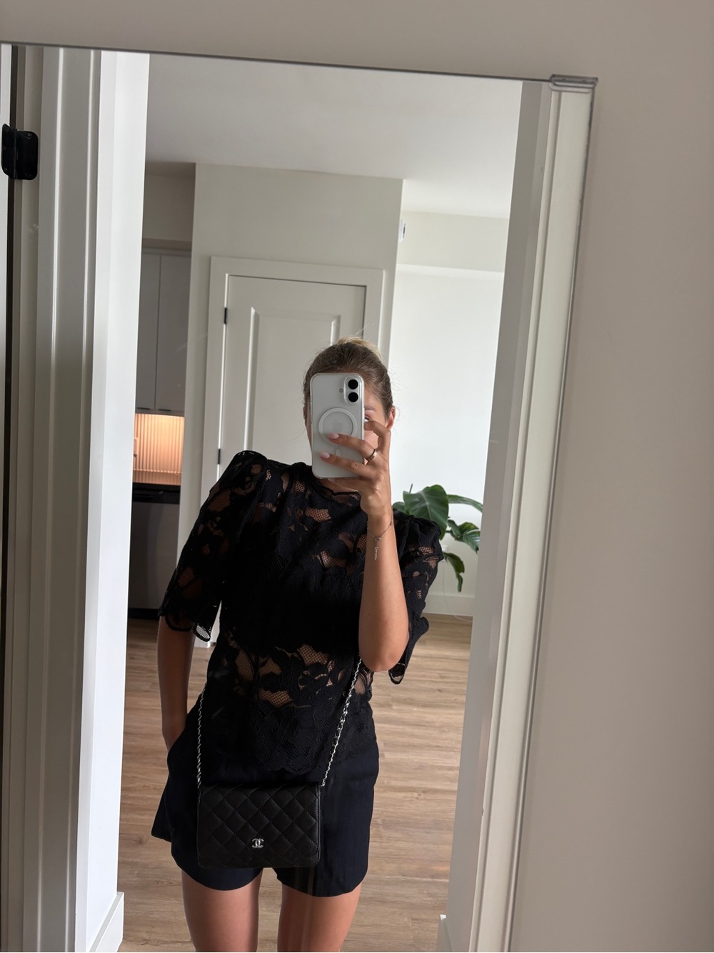 Black Lace Puff Sleeve Top